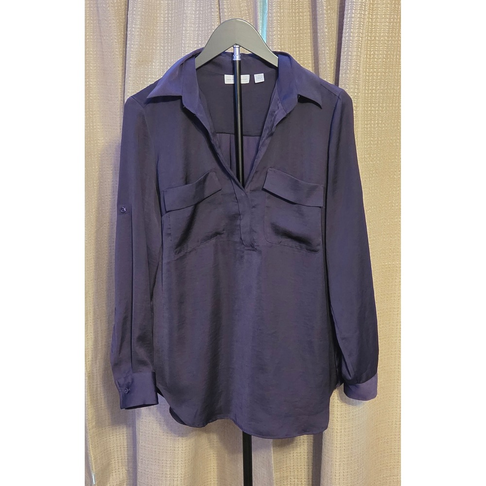 New York & Company Long Sleeve V-Neck Blouse Women's Size Small Purple